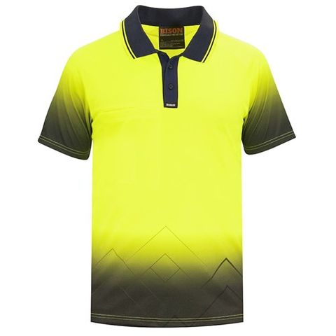 WORKWEAR BISON HIVIS POLO MOUNTAIN DESIGN 150 GSM YELLOW S/S EA