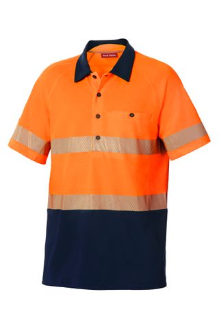 WORKWEAR HARD YAKKA KOOLGEAR POLO HI VIS 2TONE TAPED VENTED