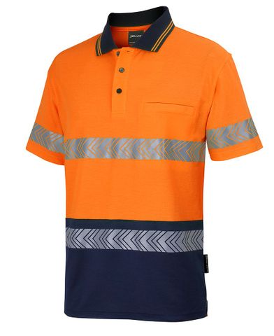 WORKWEAR JB'S HI VIS (D+N) COTTON BACK S/S SEGMENTED TAPE POLO