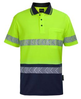 WORKWEAR JB'S HI VIS (D+N) COTTON BACK S/S SEGMENTED TAPE POLO