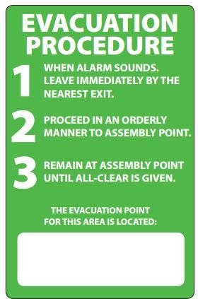 SIGN QSI EVACUATION PROCEDURE PVC 240mm x 340mm EA