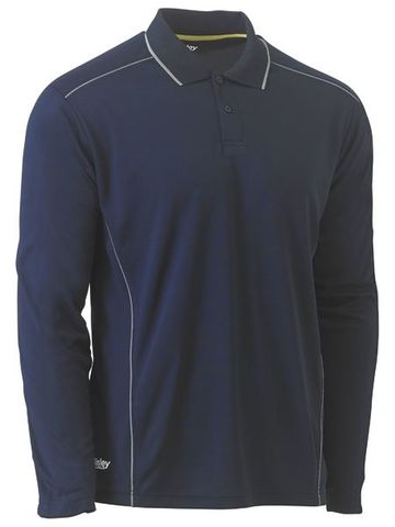 WORKWEAR BISLEY MENS L/S POLO MESH NAVY SIZE S