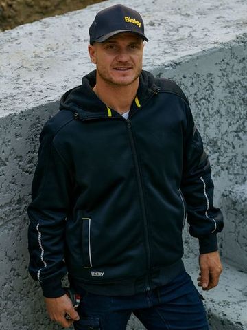 WORKWEAR BISLEY ZIP FRONT WORK FLEECE HOODIE BLACK
