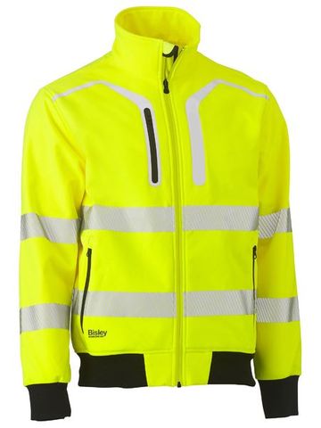 WORKWEAR BISLEY BOMBER JACKET TAPED HI VIS SOFT SHELL -YELLOW