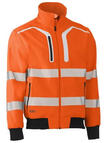 WORKWEAR BISLEY BOMBER JACKET TAPED HI VIS SOFT SHELL - ORANGE