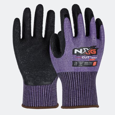 GLOVES SAFETY MATE NXG CUT D GRIP PURPLE LATEX PAIR SIZE 7