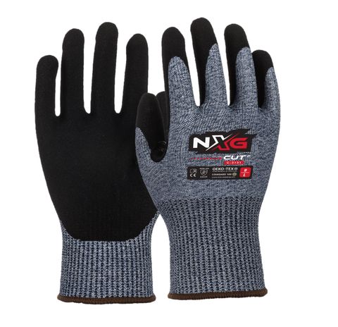 GLOVES SAFETY MATE NXG CUT F HD HEAVY DUTY NITRILE GRY/BLK PAIR