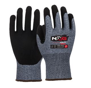 GLOVES SAFETY MATE NXG CUT F HD HEAVY DUTY NITRILE GRY/BLK PAIR