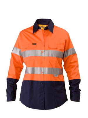 WORKWEAR BISLEY SHIRT L/S HIVIS LIGHTWEIGHT ORANGE/NAVY
