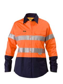 WORKWEAR BISLEY SHIRT L/S HIVIS LIGHTWEIGHT ORANGE/NAVY