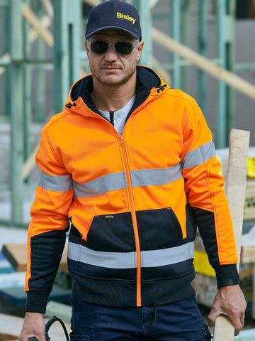 WORKWEAR BISLEY TAPED HI VIS FLEECE HOODIE WITH SHERPA LINING