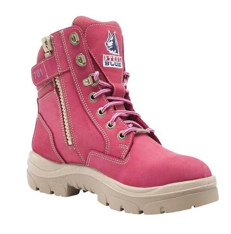 BOOT STEEL BLUE SOUTHERN CROSS ZIP SIDE LADIES PINK PAIR
