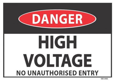SIGN QSI DANGER HIGH VOLTAGE PVC 240mm x 340mm EA