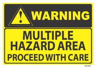 SIGN QSI WARNING-MULTIPLE HAZARD AREA PVC 240mm x 340mm EA