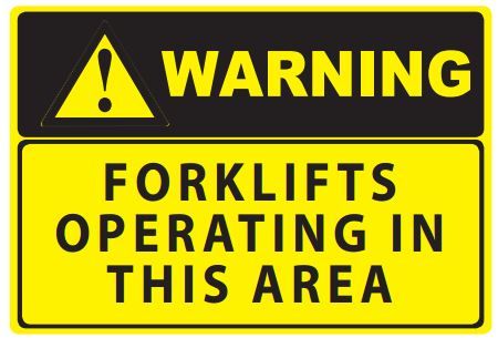 SIGN QSI WARNING-FORKLIFTS OPERATING IN THIS AREA PVC 450mm x 300mm EA
