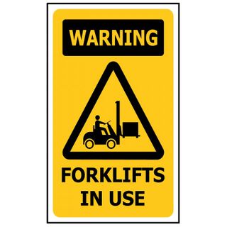 SIGN SG WARNING FORKLIFTS IN USE PVC 340x240