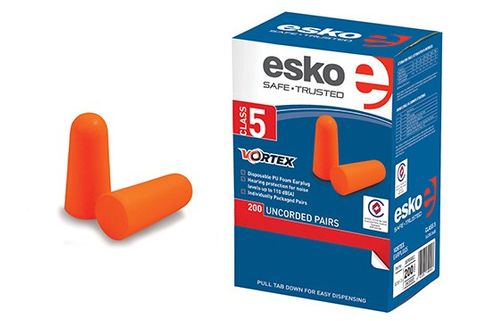 HEARING ESKO EARPLUGS  VORTEX ORANGE UNCORDED CL 5 BX 200
