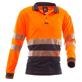 WORKWEAR SAFE-T-TEC POLO L/SLEEVE OR/NV HOOPED EA