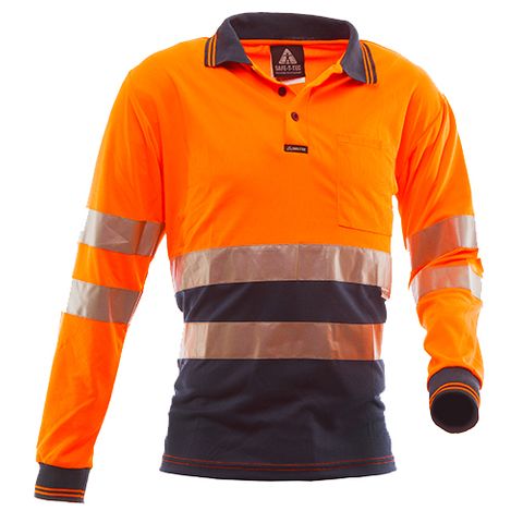 WORKWEAR SAFE-T-TEC POLO L/SLEEVE OR/NV HOOPED EA