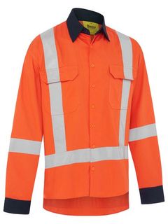 WORKWEAR BISLEY DRILL TTMC-W17 COOL LIGHT WEIGHT L/S SHIRT ORANGE