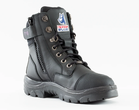 BOOT STEEL BLUE SOUTHERN CROSS ZIP SCUFF LADIES BLACK
