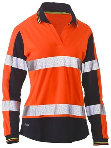 WORKWEAR BISLEY HI VIS WOMENS V NECK L/S TAPED TWO TONE EA