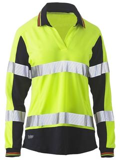 WORKWEAR BISLEY HI VIS WOMENS V NECK L/S TAPED TWO TONE EA