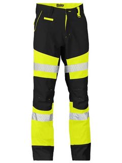 WORKWEAR BISLEY HI VIS TAPED PANTS BIOMOTION CONTRAST YELLOW/BLACK 77 EA