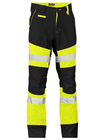 WORKWEAR BISLEY HI VIS TAPED PANTS BIOMOTION CONTRAST YELLOW/BLACK 77 EA