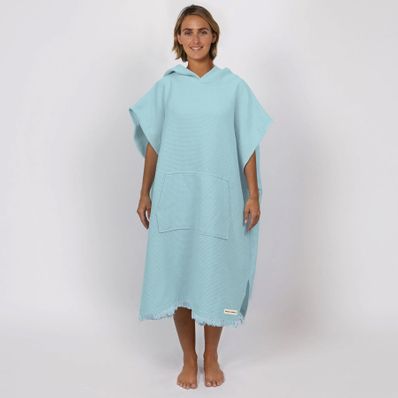 O&e Ladies Waffle Poncho Bleached Aqua