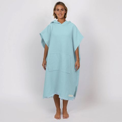 O&e Ladies Waffle Poncho Bleached Aqua
