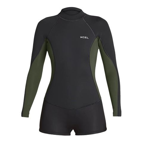 XCEL Women's Axis Long Sleeve 2/1MM Springsuit  - Black /Dark Forest