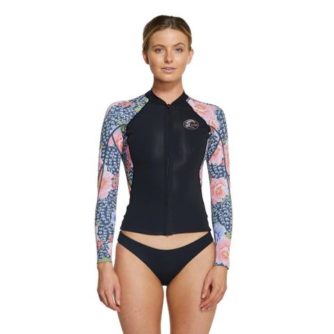 O'Neill Womens Bahia Long Sleeve 1.5mm Full Zip Jacket - Black/Peony/Orange
