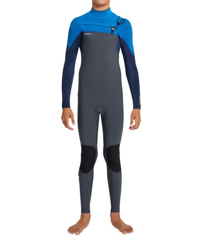 O'Neill Boy's Hyperfreak Chest Zip Wetsuit 4/3 - Graphite/Bali Blue