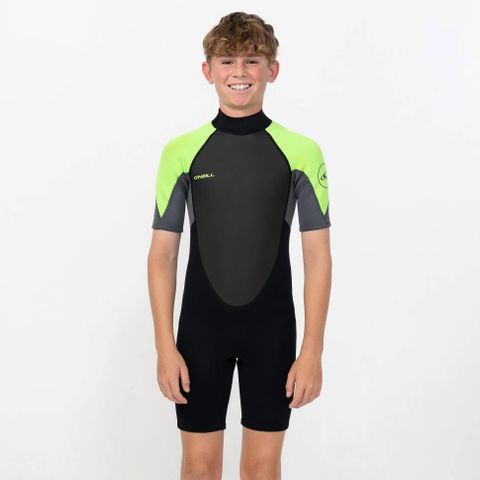 O'Neill Boy's Reactor 2mm Short Sleeve Spring Suit Back Zip - Lime Black