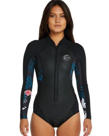 O'Neill Cruise Front Zip Long Sleeve Cheeky Spring Suit 2mm- Black Hibiscus