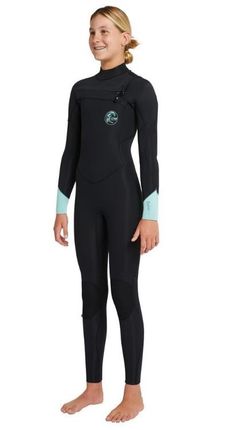 O'Neill Girl's Bahia Chest Zip 4/3 - Black/Aqua