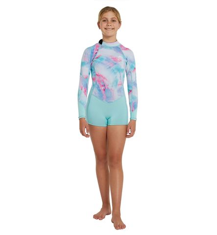 O'Neill Girl's Bahia Long Sleeve Back Zip Mid Springsuit - Aqua/Wave