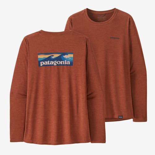 Patagonia&nbsp;Women's Long-Sleeved Capilene Cool Daily Graphic Shirt Boardshort Logo: Burl Red X-Dye