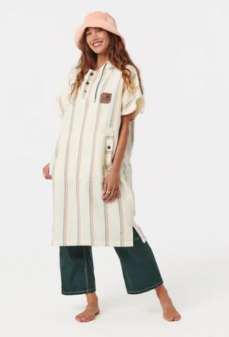 Slowtide Baja Stripe Fouta Lightweight Turkish Poncho - Cream