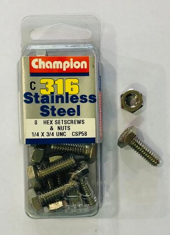 *1/4 x 3/4 HEX SET SCREWS 316