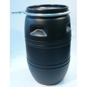 120 LTR DRUM - BLACK, LOCKING LID