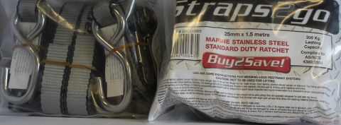 S/S RATCHET STRAPS 25MM X 1.5MTR (IMPORT