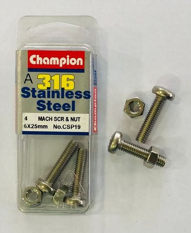 *MACHINE SCREW & NUT -PAN 6 X 25