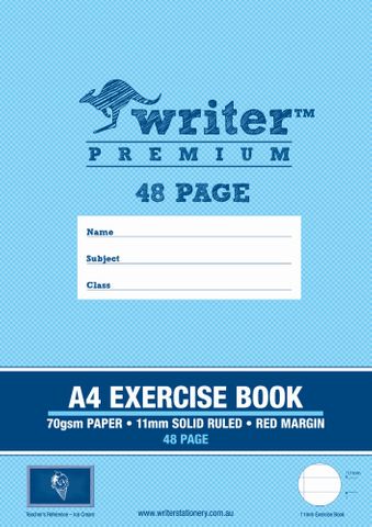 Writer Premium A4 48pg 11mm Solid Ruled Exercise Book