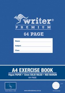 Writer Premium A4 64pg 12mm Solid Ruled Exercise Book