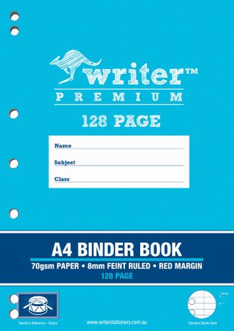 Writer Premium A4 128pg 8mm Ruled Binder Book