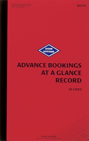 Advance Bookings At A Glance Book - 30 lines