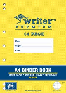 Writer Premium A4 64pg 8mm Ruled Binder Book