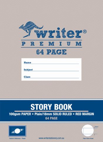 Writer Prem 64pg 1/2 Plain-1/2 18mm Solid Ruled S/book